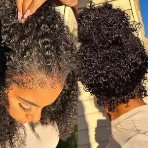 Glueless Curly Lace Front Human Hair Wig With Super Natural Hairline 360 13x6 Drawstring Wig Regular or 4C Curly Edges Hairline Option 220% Density Pre Bleached Knots #TikTokdealsforyoudays